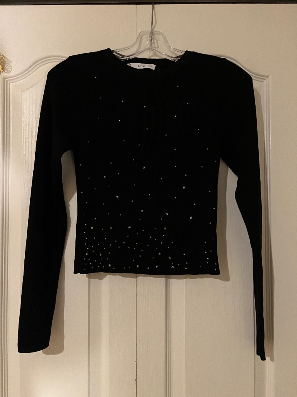Mango Crewneck Sweater with Rhinestones Black Size Small